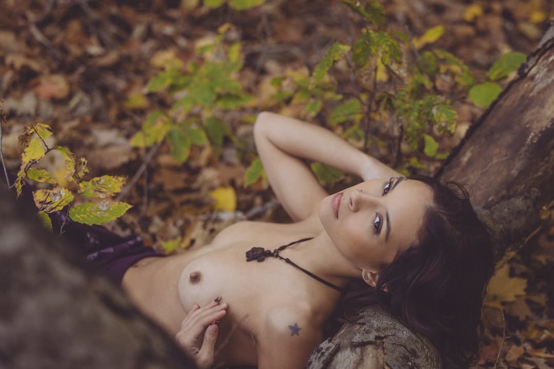 Sabrina Haze a.k.a. Chiyuki Haze from Michigan naked in the woods