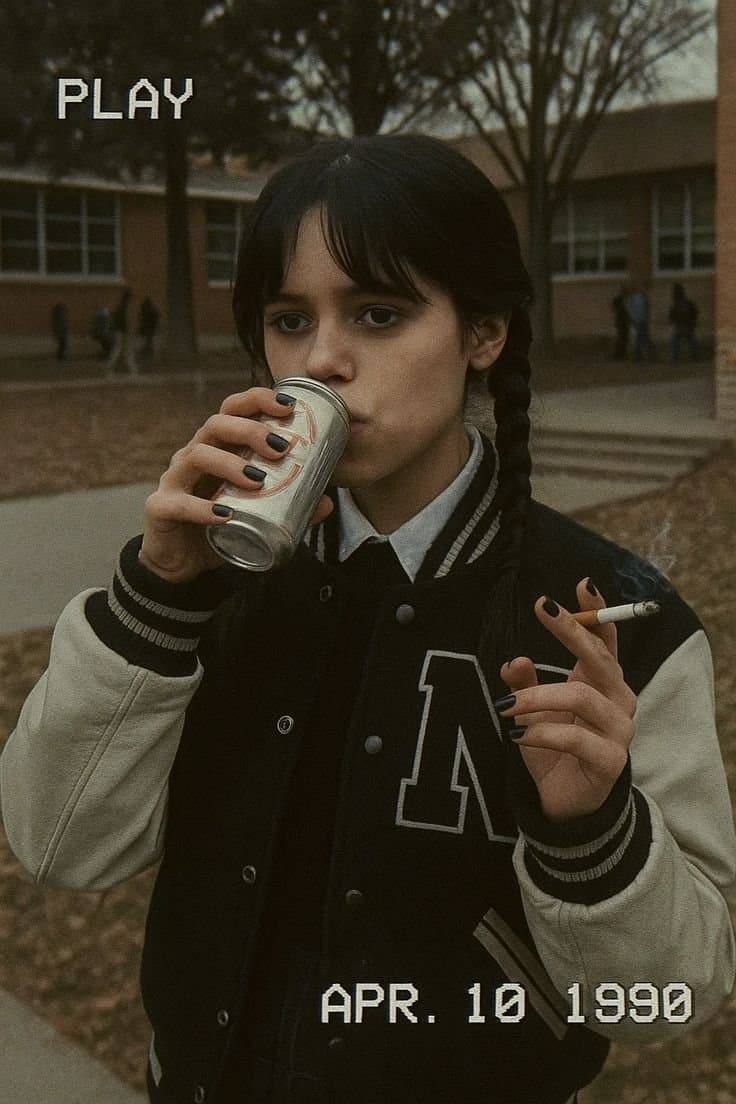Jenna Ortega as Wednesday addams smoking