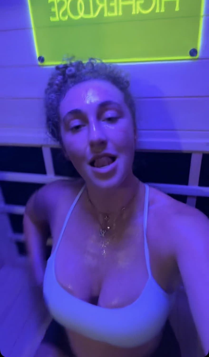 sexy white hoe shows pretty face and sweaty tits after the gym