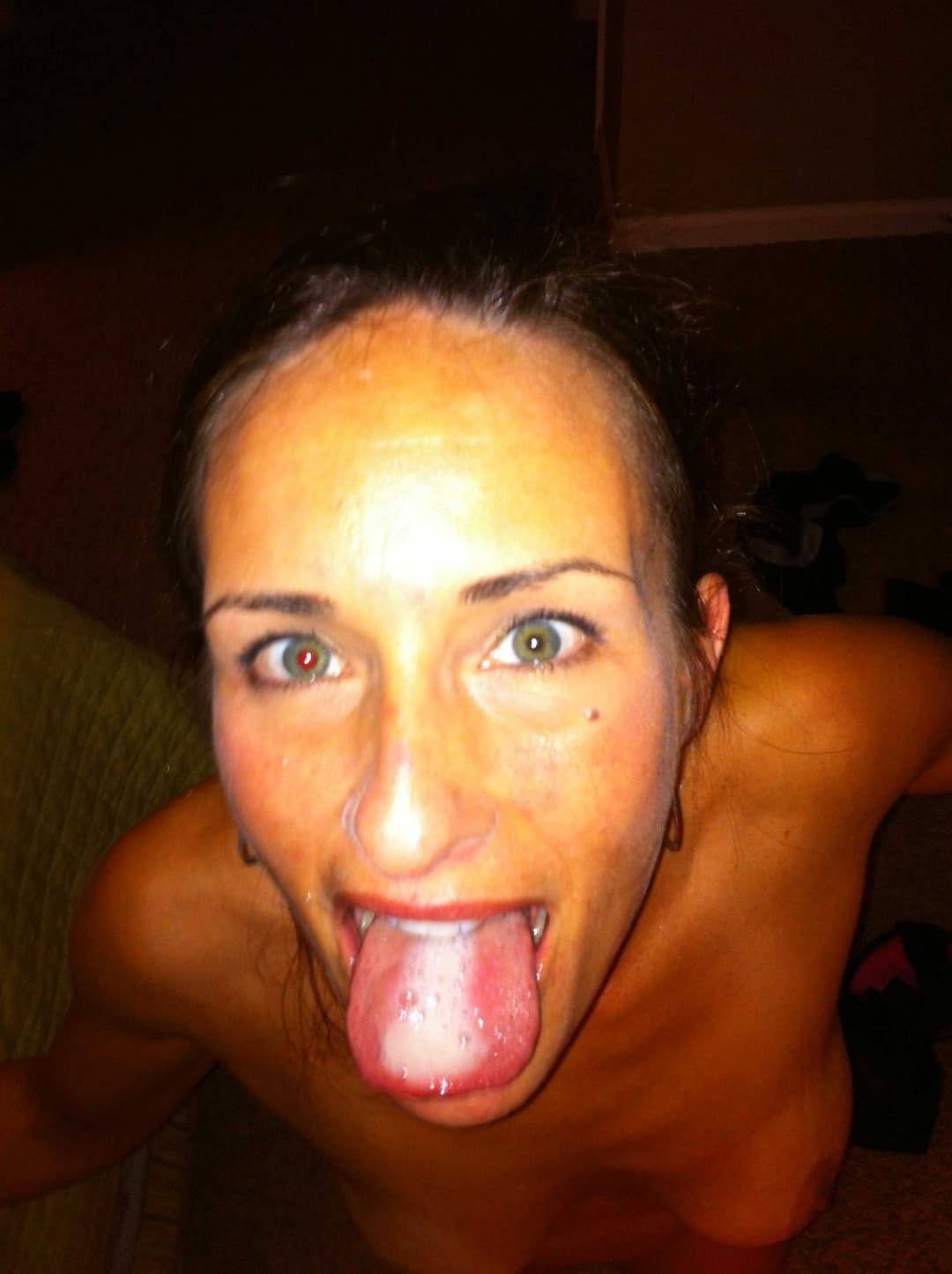 married whore sucks off some strange cock and takes a load on her whore tongue