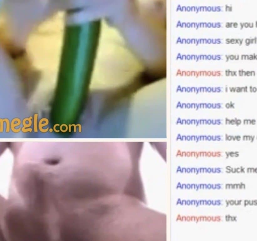 Sexy Omegle girl is fucking herself with big cucumber in live chat with daddy