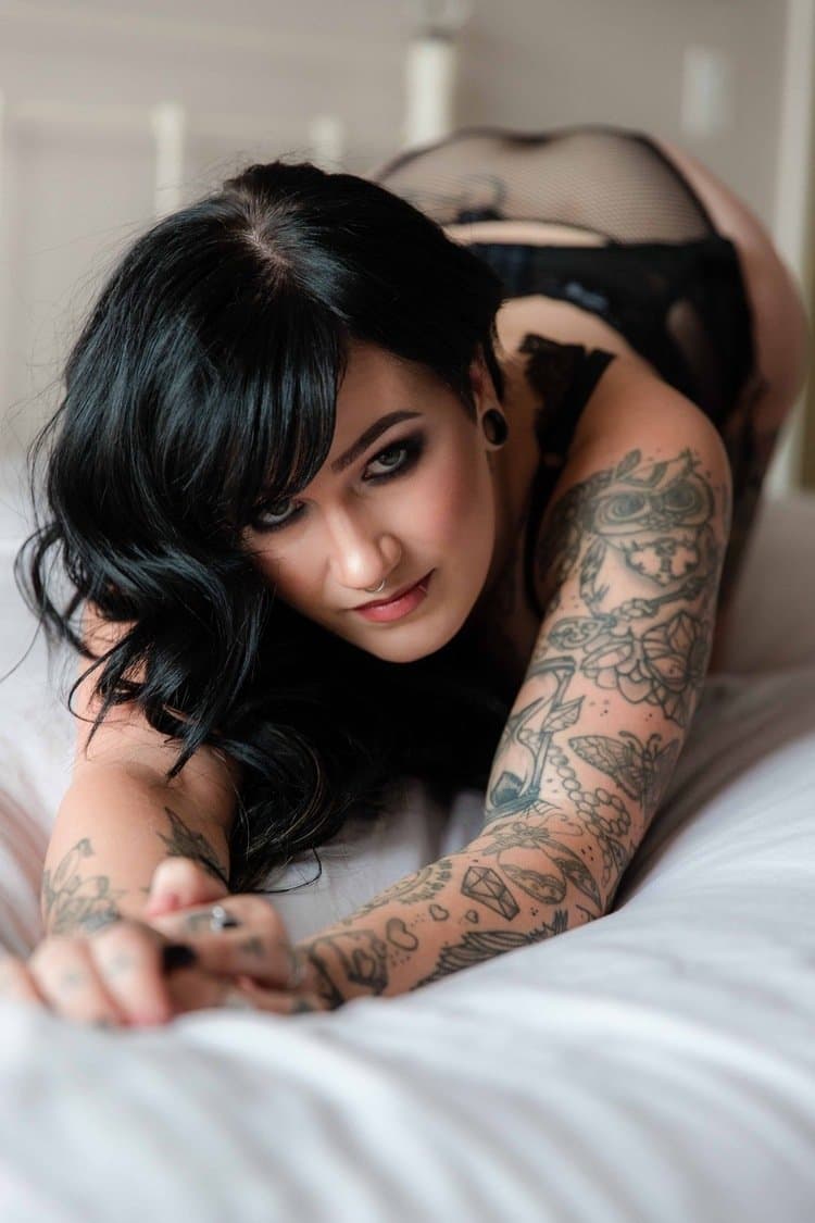 Tatted busty black hair beauty boudoir