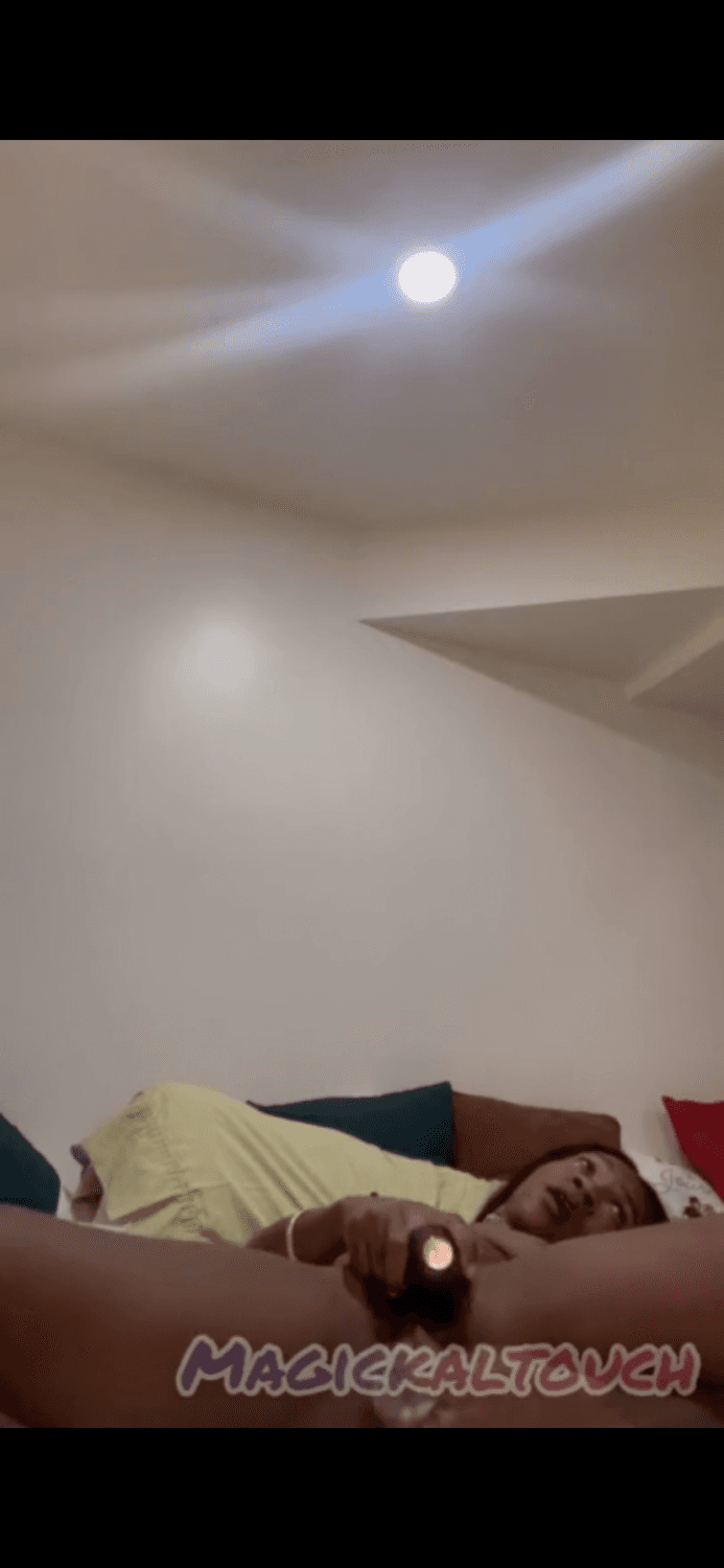 Cute innocent black teen has leg shaking orgasm