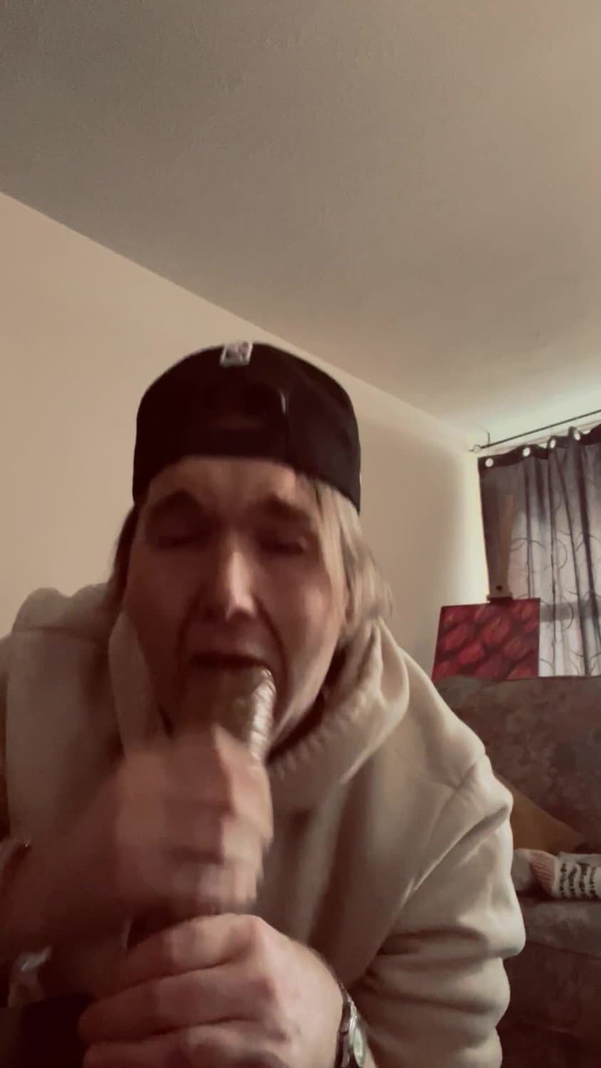 slutty white femboy chokes on huge BBC dildo