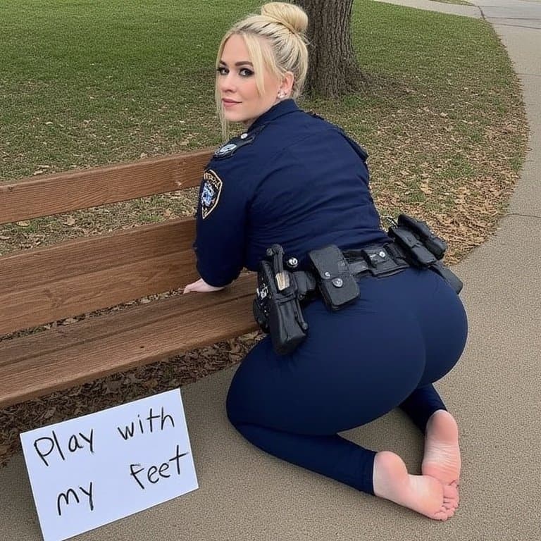 Beautiful officers want their bare feet messed with