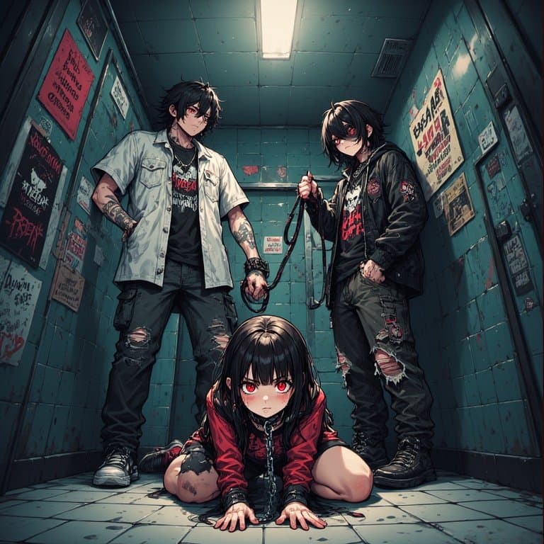 AI Generated Leashed Emo Girl Bathroom Session - Anime