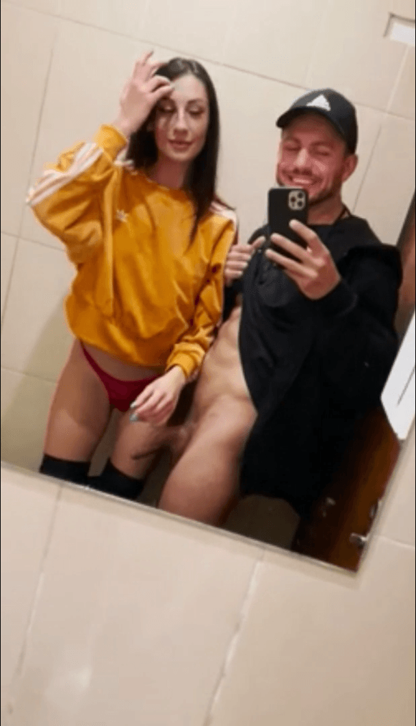 Horny Couple Risky Deepthroat Blowjob In A Public Bathroom