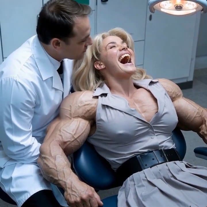 Muscular exhibitionism, her veiny hypertrophic muscles are exploding out of her dress