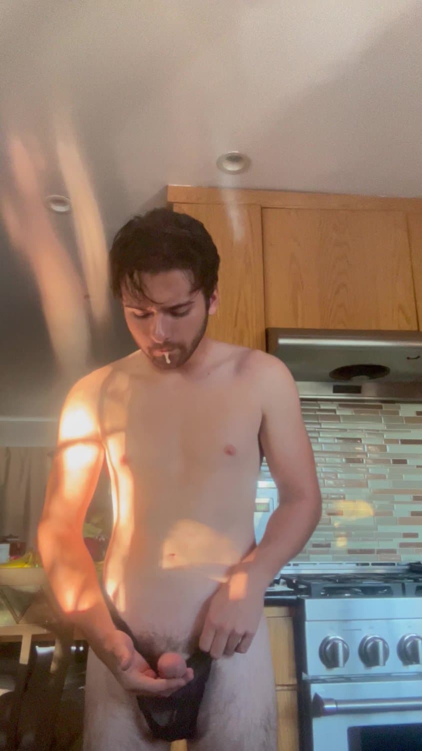 trying on my real moms freshly worn dirty slutty transparent panties in front of window