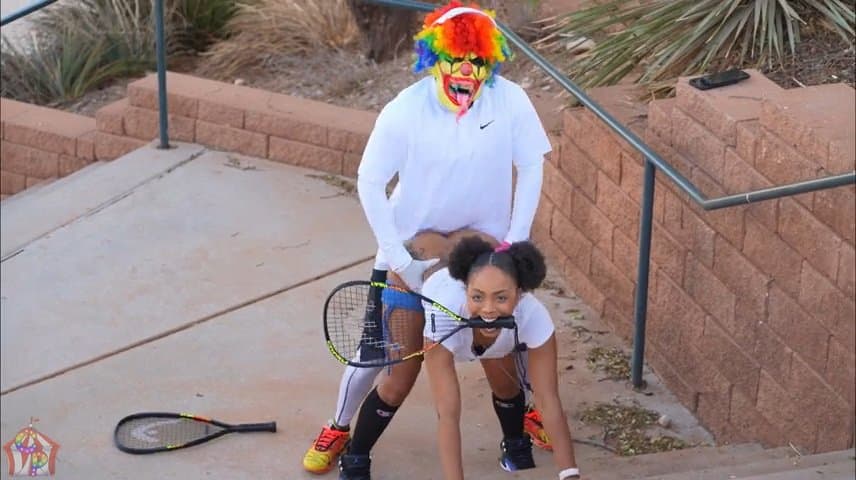 Two hoes fucked by a clown ass mf