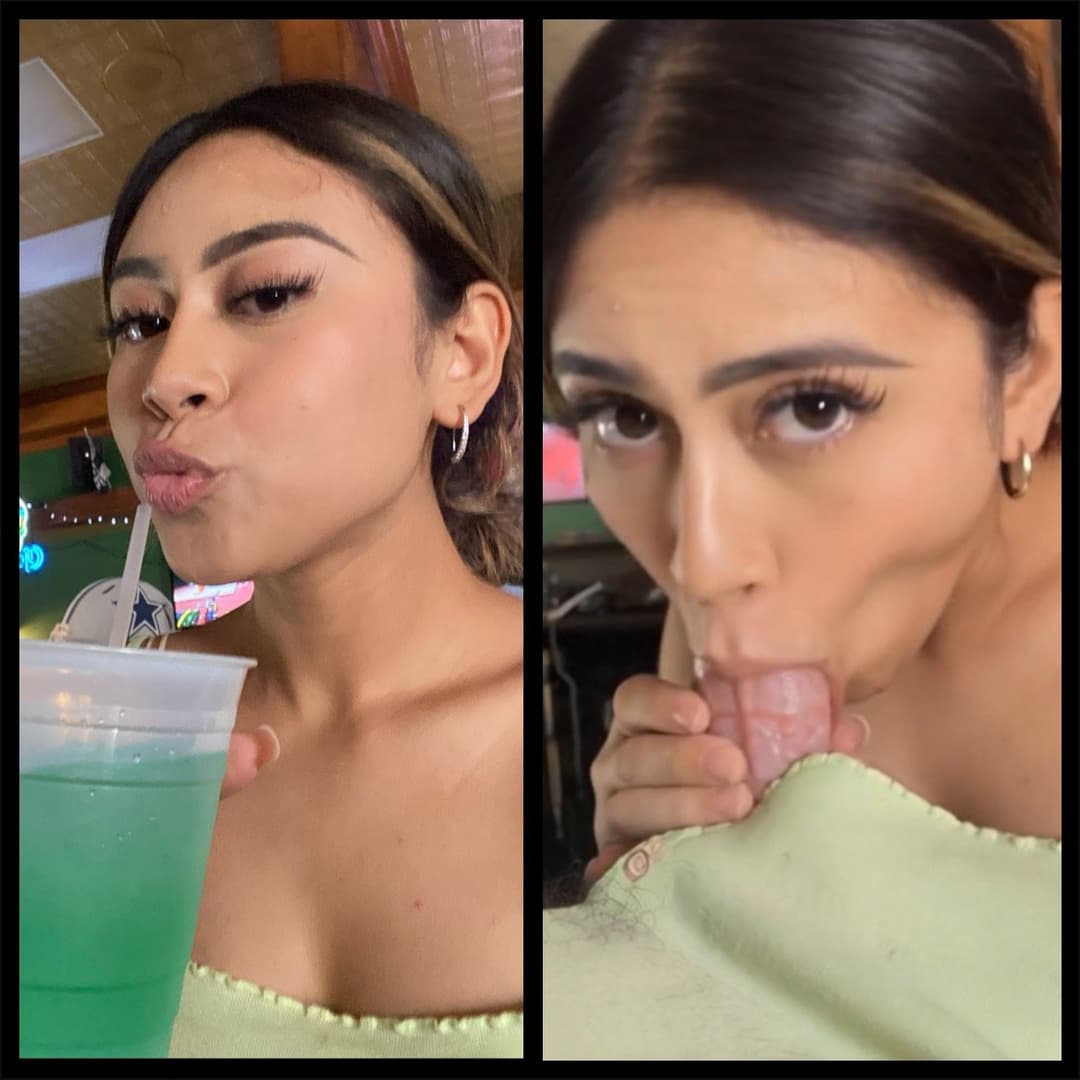 latina girlfriend gives blowjob inside restaurant (ai)