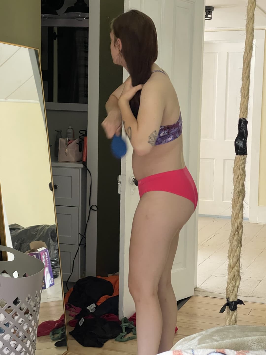 Hot teen gf in pink underwear creepshot while sleeping and getting dressed