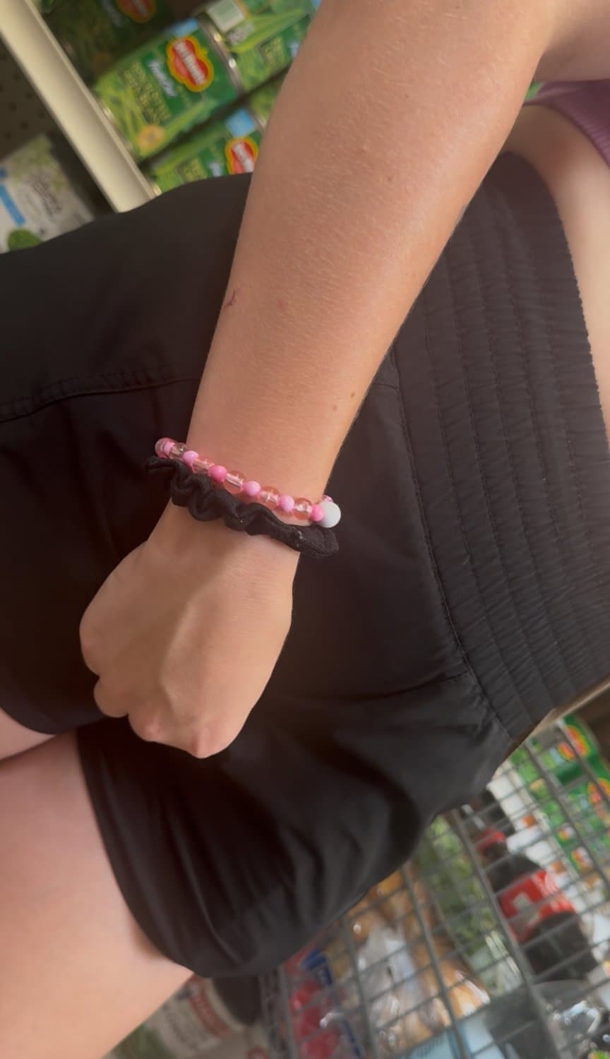 blonde irl wearing pink panties under her shorts