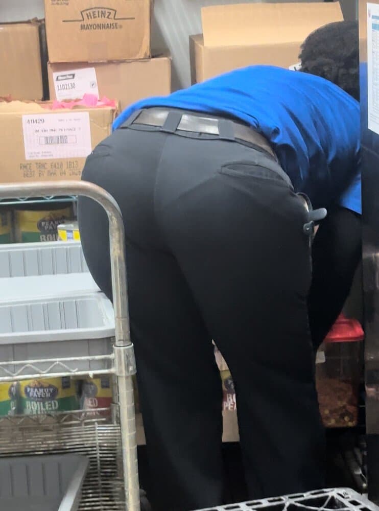 Click to view full size closeups of my big booty ebony milf managers bending over for me