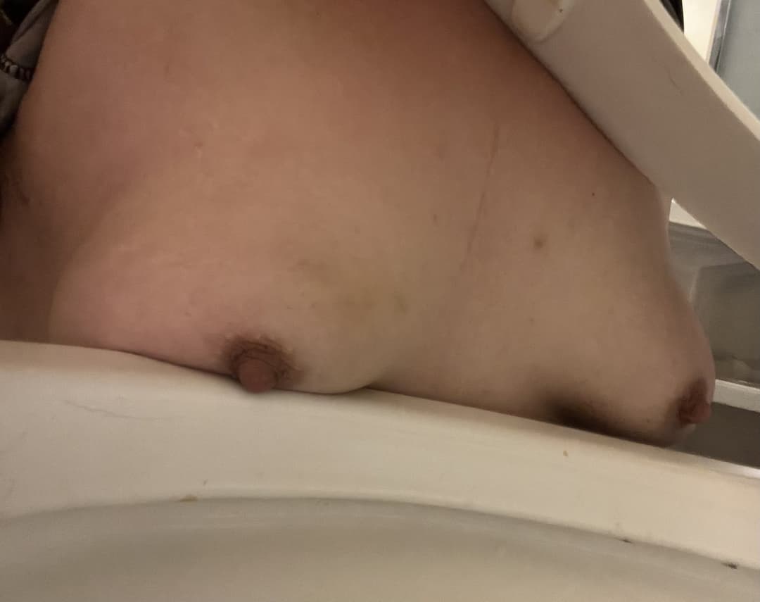 Piggy had to piss at work and lick it up. Cleaned the bathroom and using the brush to rub my clit