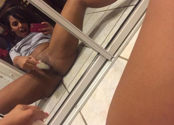 Brazilian brunette spreads her  pussy sucks and eats cum