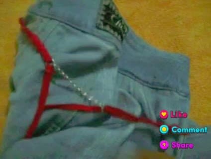 Dirty and g-string forgotten in jeans.