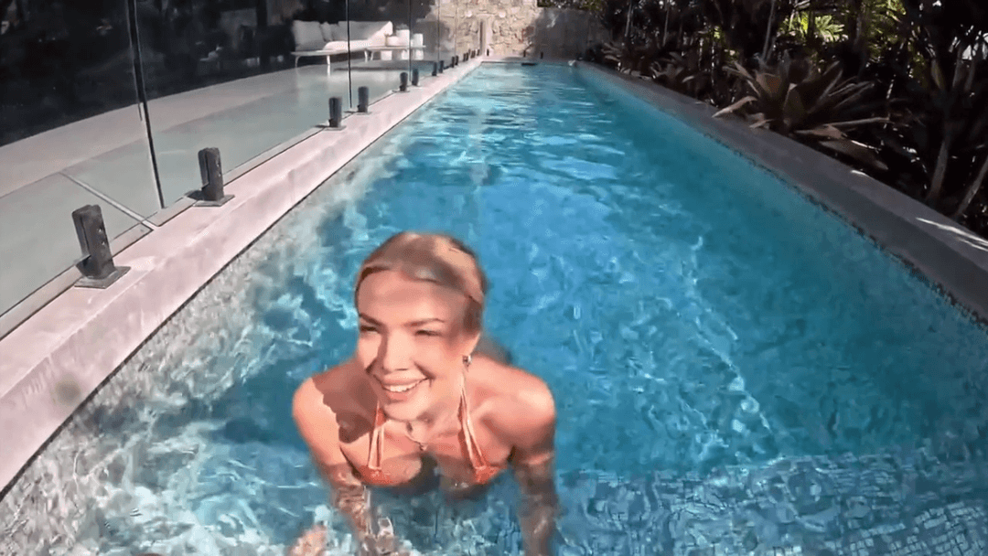 Click to view full size Amazingly Sexy Blonde in Orange Bikini Loves Sex by the Pool