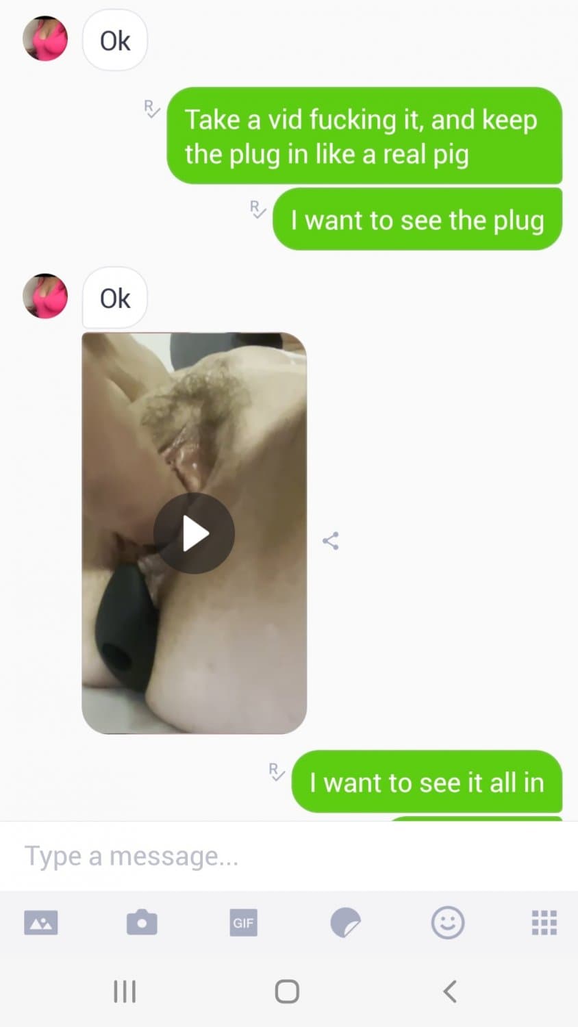 My pig, her plug is pushing her didlo out.