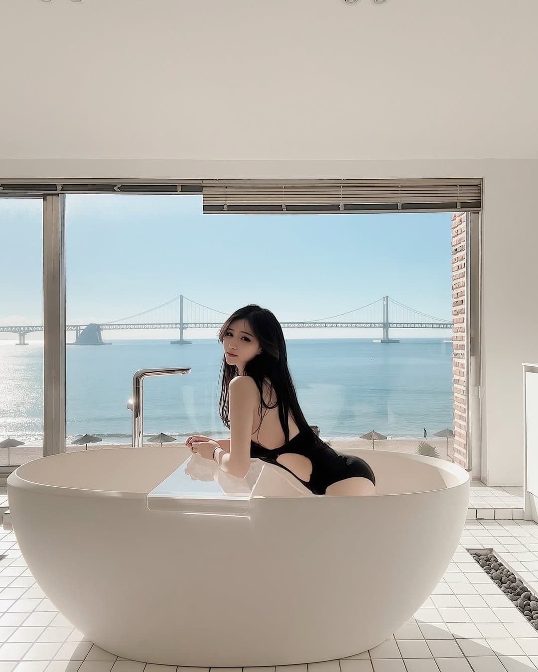 Sex Asian girl in one piece swimsuit