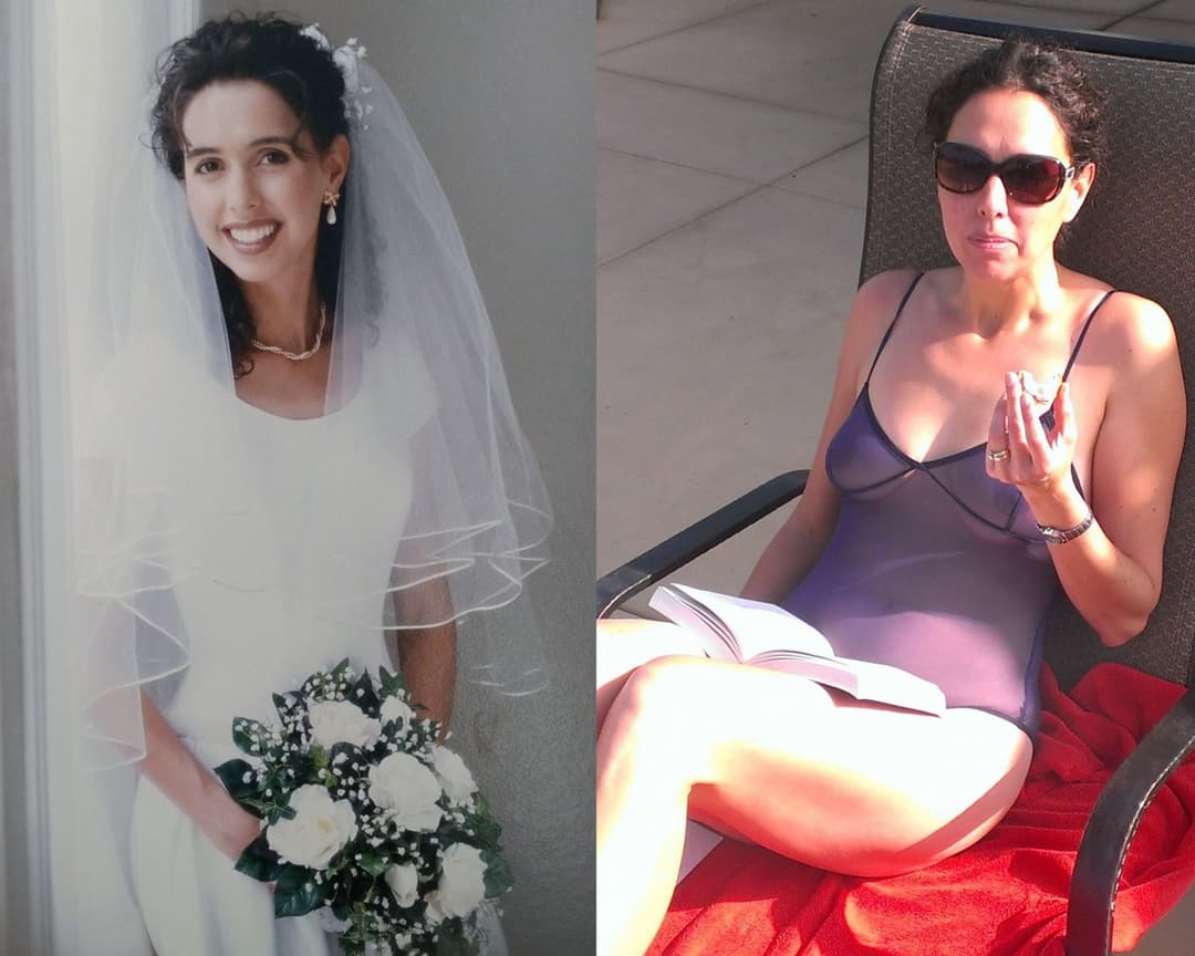 Married babe in sheer swimsuit