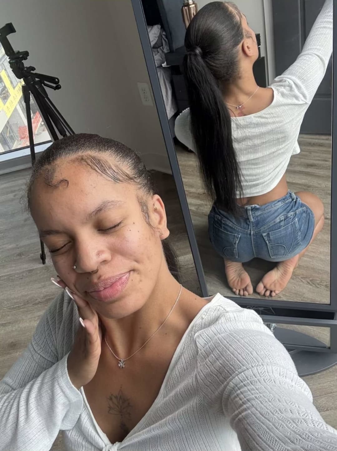 tahtiana bubble booty in jean shorts