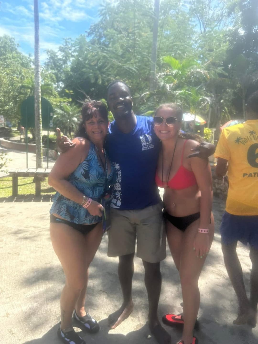 Caught my cousin holding her fat titties around my buddies big dick in this black swimsuit