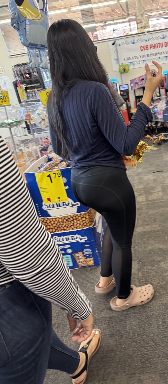 Mother in blue jeans  & Daughter in black tights.