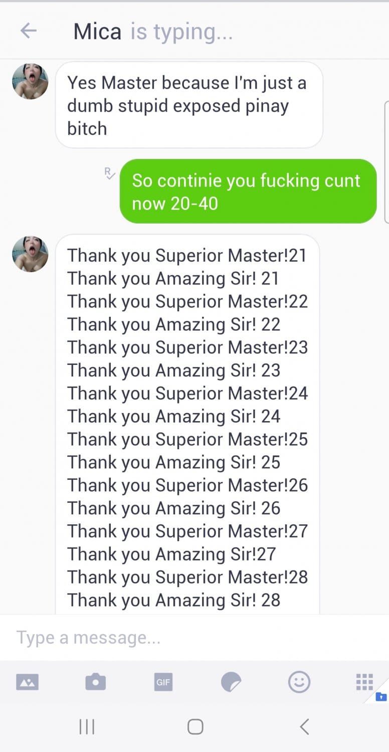 Srupid worthless pinay cumdump bitch Mica doing degrading task on my command ! ?