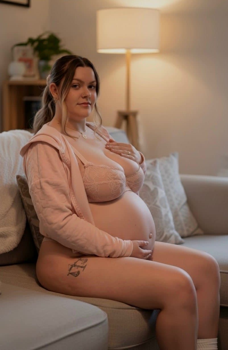 Oiling up my huge pregnant belly