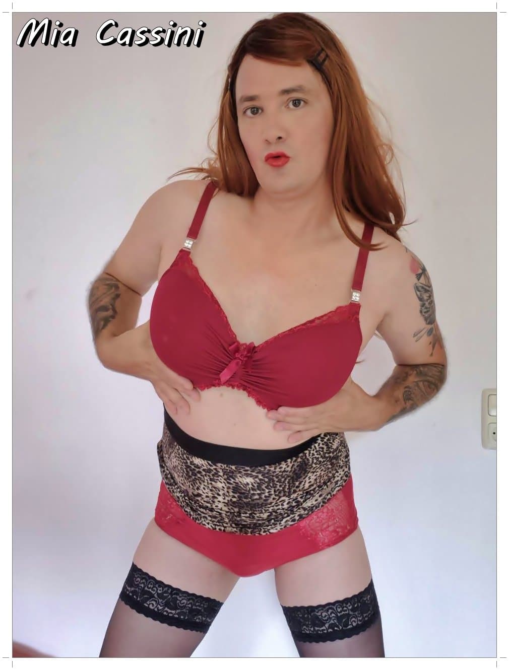 Red Lingerie and Miniskirt