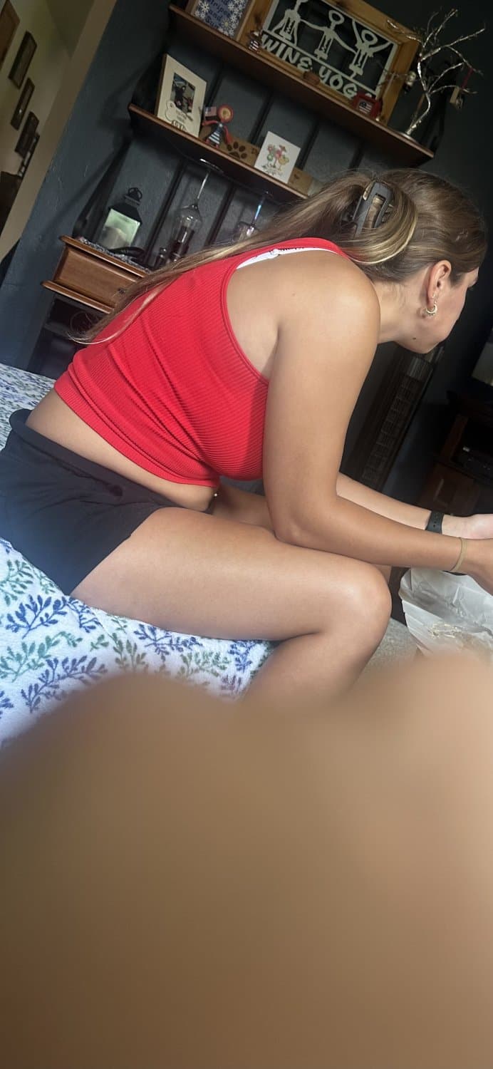 Caught my cousin holding her fat titties around my buddies big dick in this black swimsuit