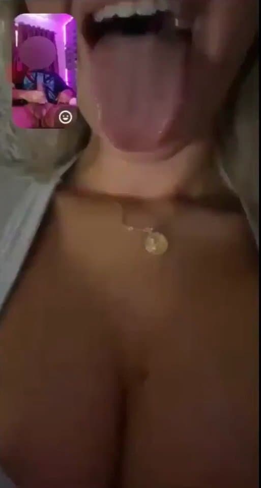 Pretty blonde happy to make him cum by showing her boobs and sticking out her tongue