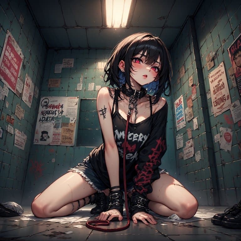 AI Generated Leashed Emo Girl Bathroom Session - Anime