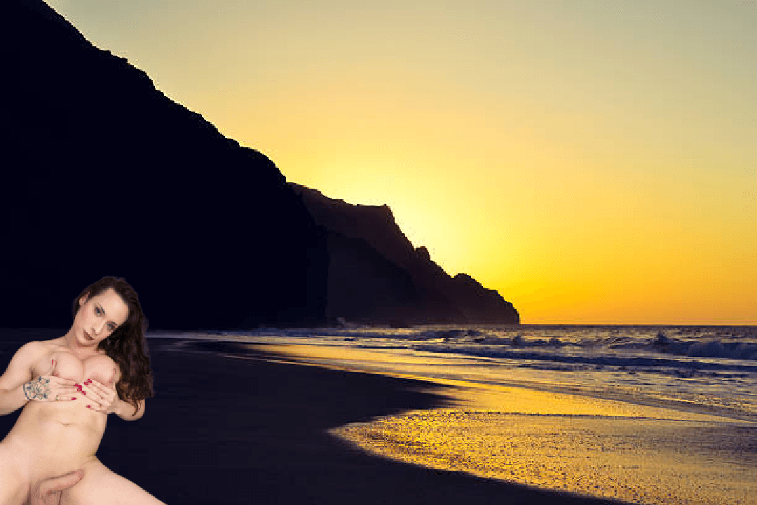 Very Sexy & Fit Transwoman Gigi Ravine Enjoying The Sunset Over The Na Pali Coast At Kalalau Beach