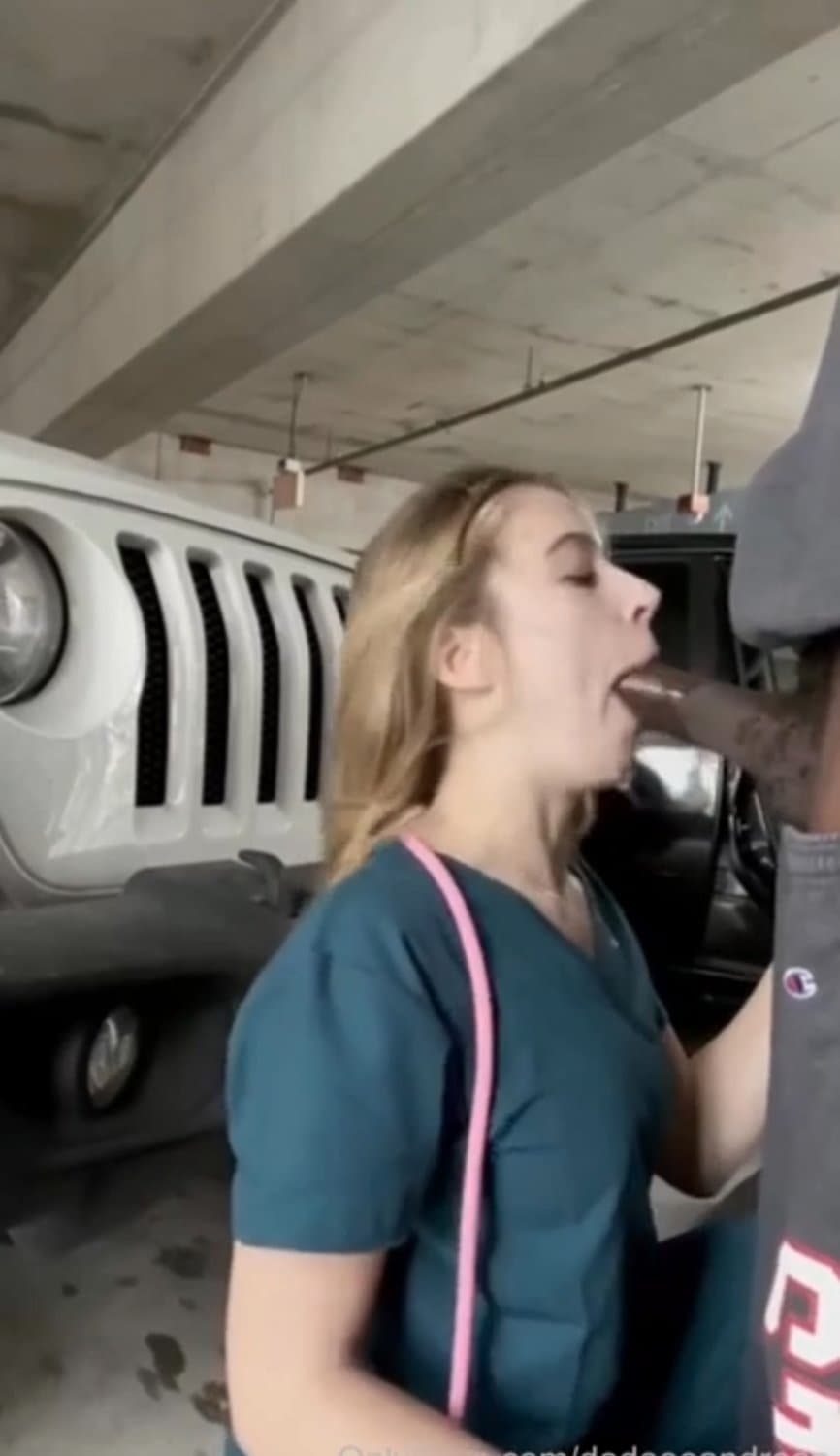 Petite nurse fucks BBC in parking garage