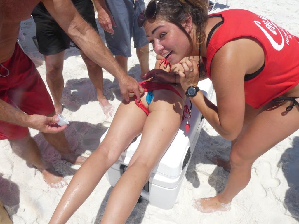 Beach sluts lick each other