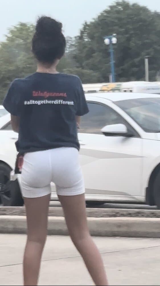 candid cute petite college lightskin little bubble booty in tight white shorts