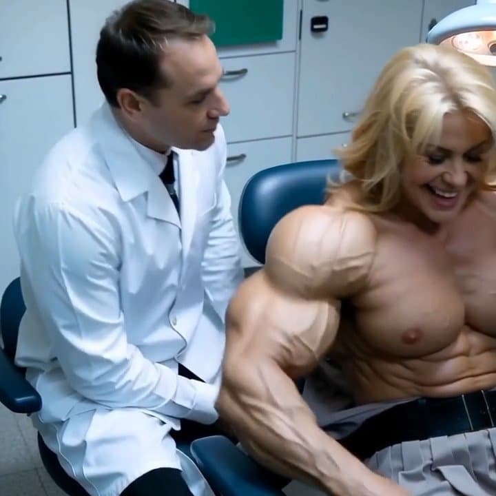 Muscular exhibitionism, her veiny hypertrophic muscles are exploding out of her dress