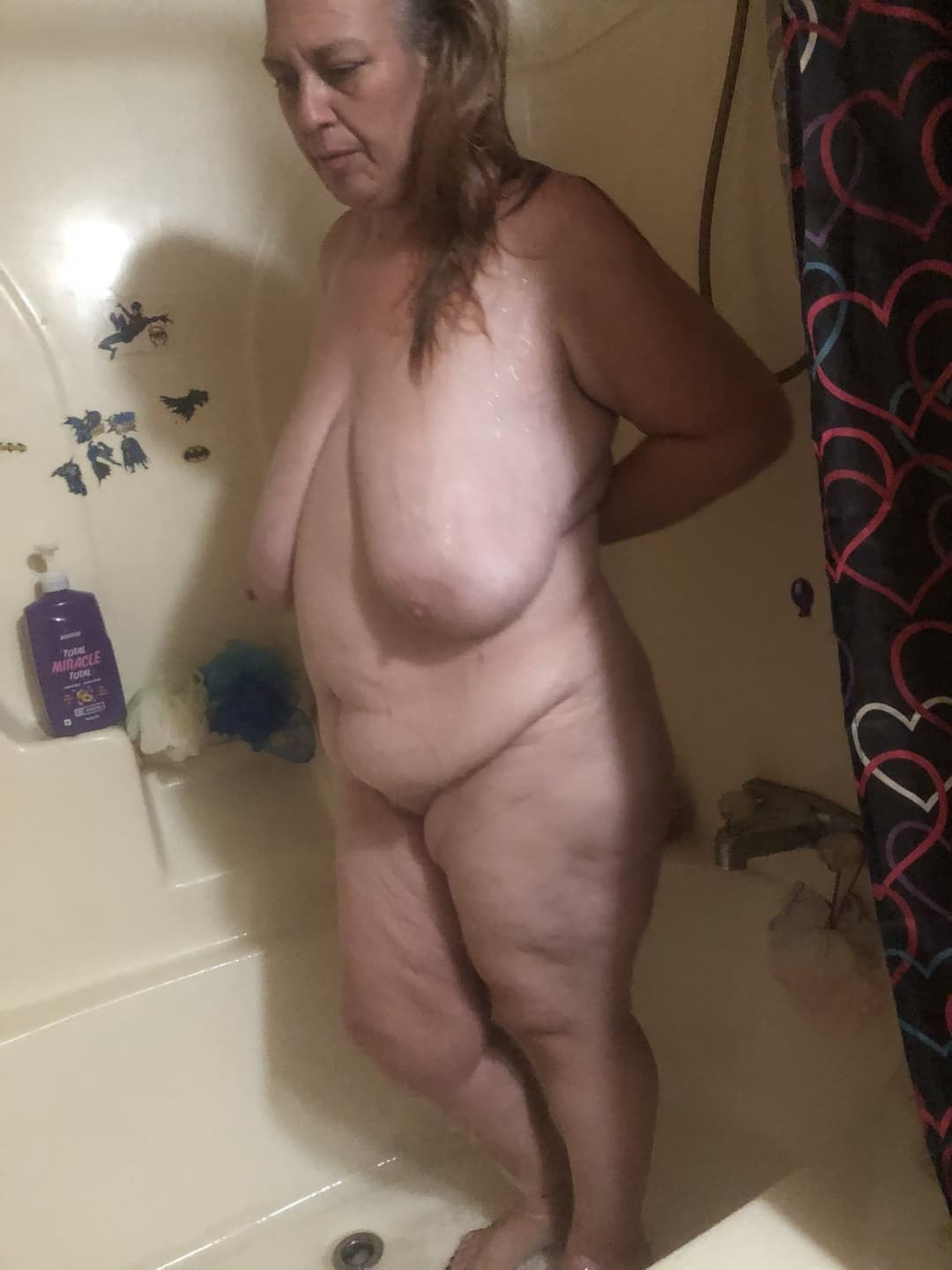 Mature Chubby with Beautiful enormous saggy boobs taking shower