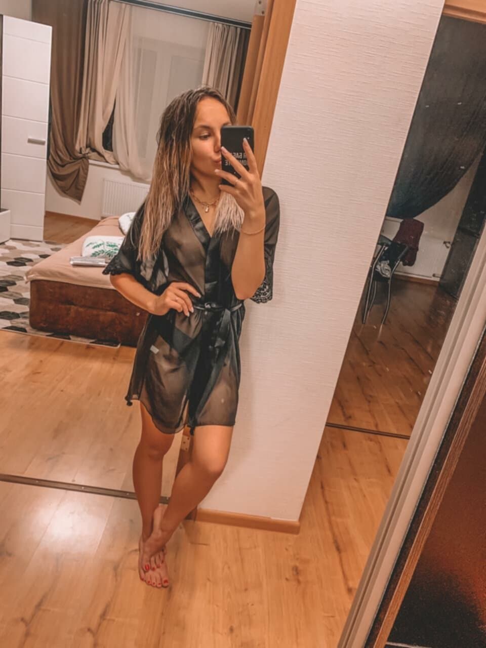 Horny slut in sexy black lingerie