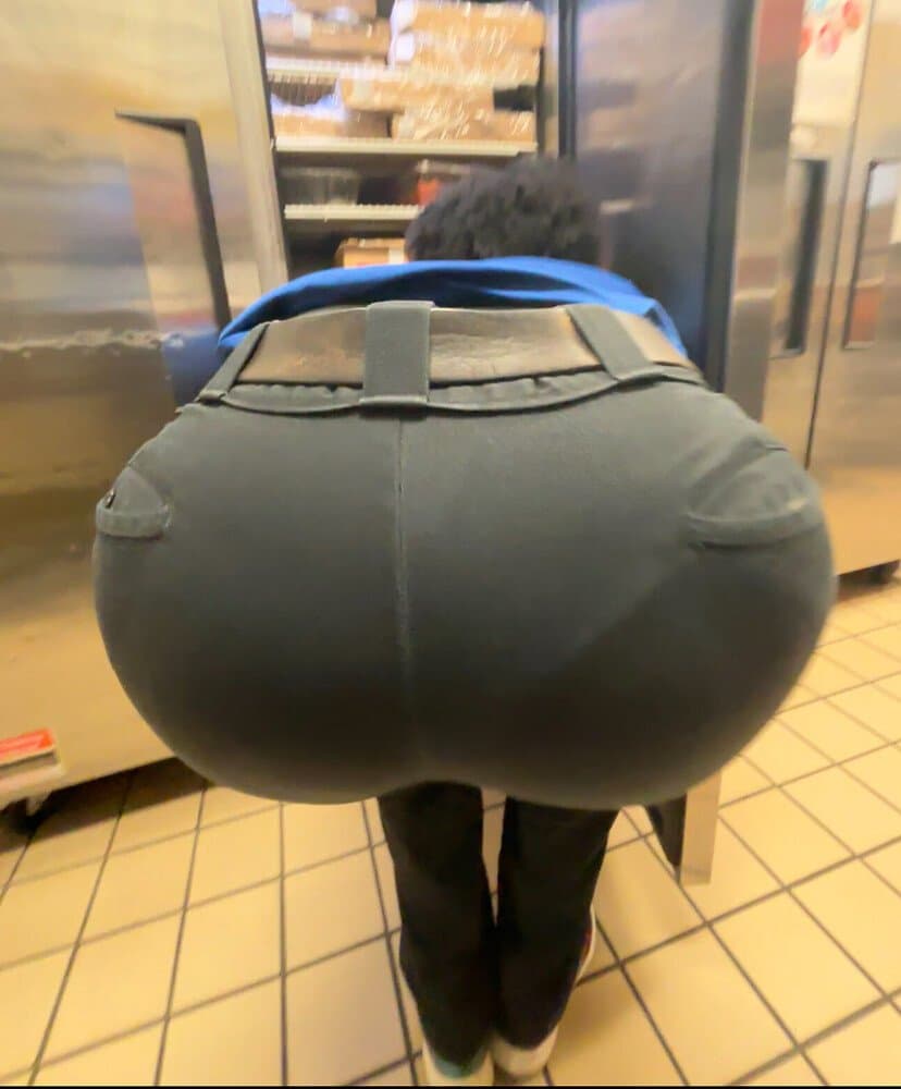 Click to view full size closeups of my big booty ebony milf managers bending over for me