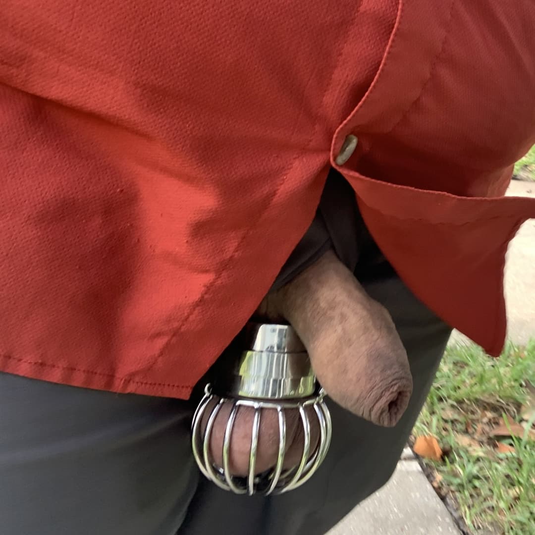 Virgin wearing testicle cage