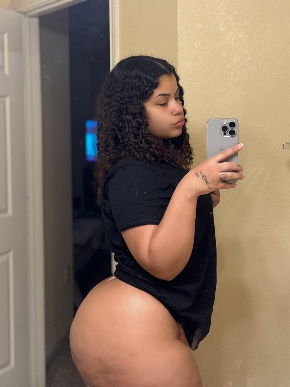 Half black and half white curvy cutie