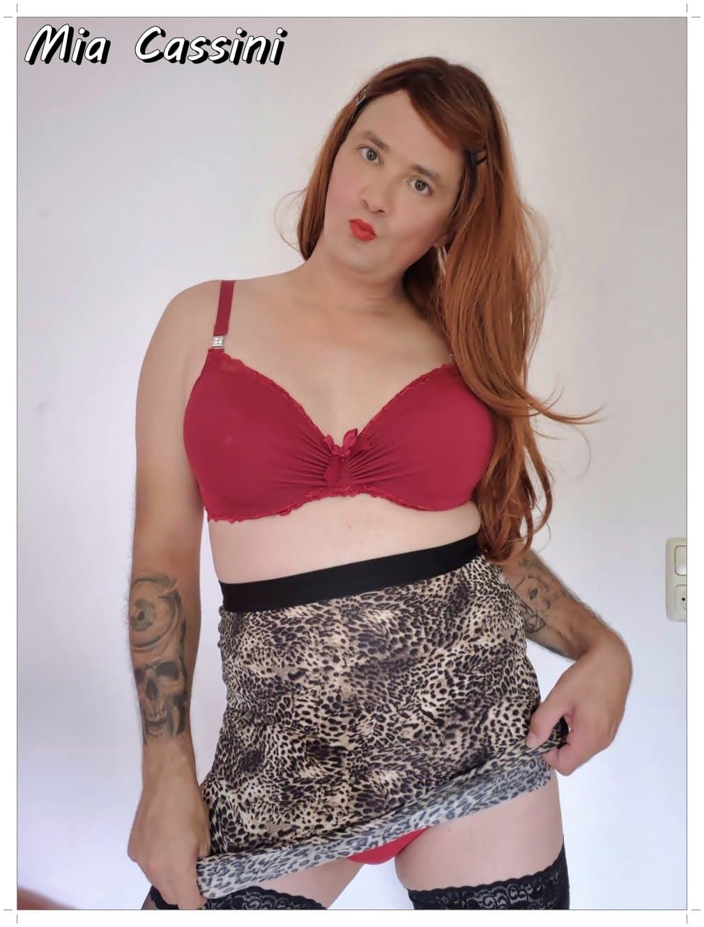 Red Lingerie and Miniskirt