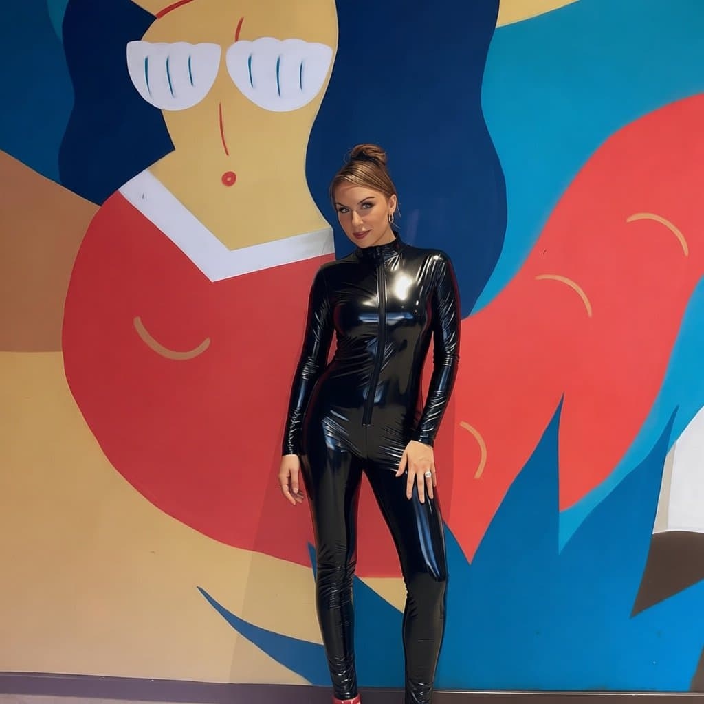 Sexy babe in vinyl catsuit