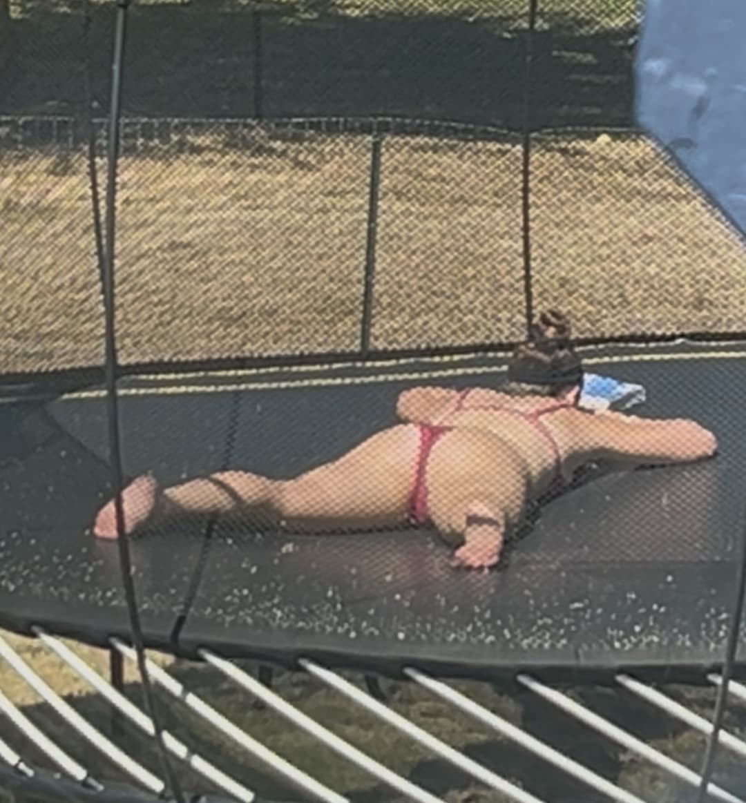 Sister sunbathing & her creamy dirty panties