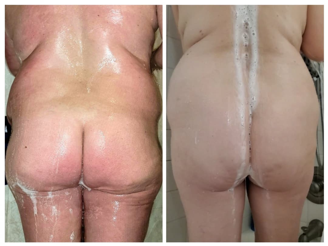 COLLAGE Side by Side Comparison Betty Shower Time