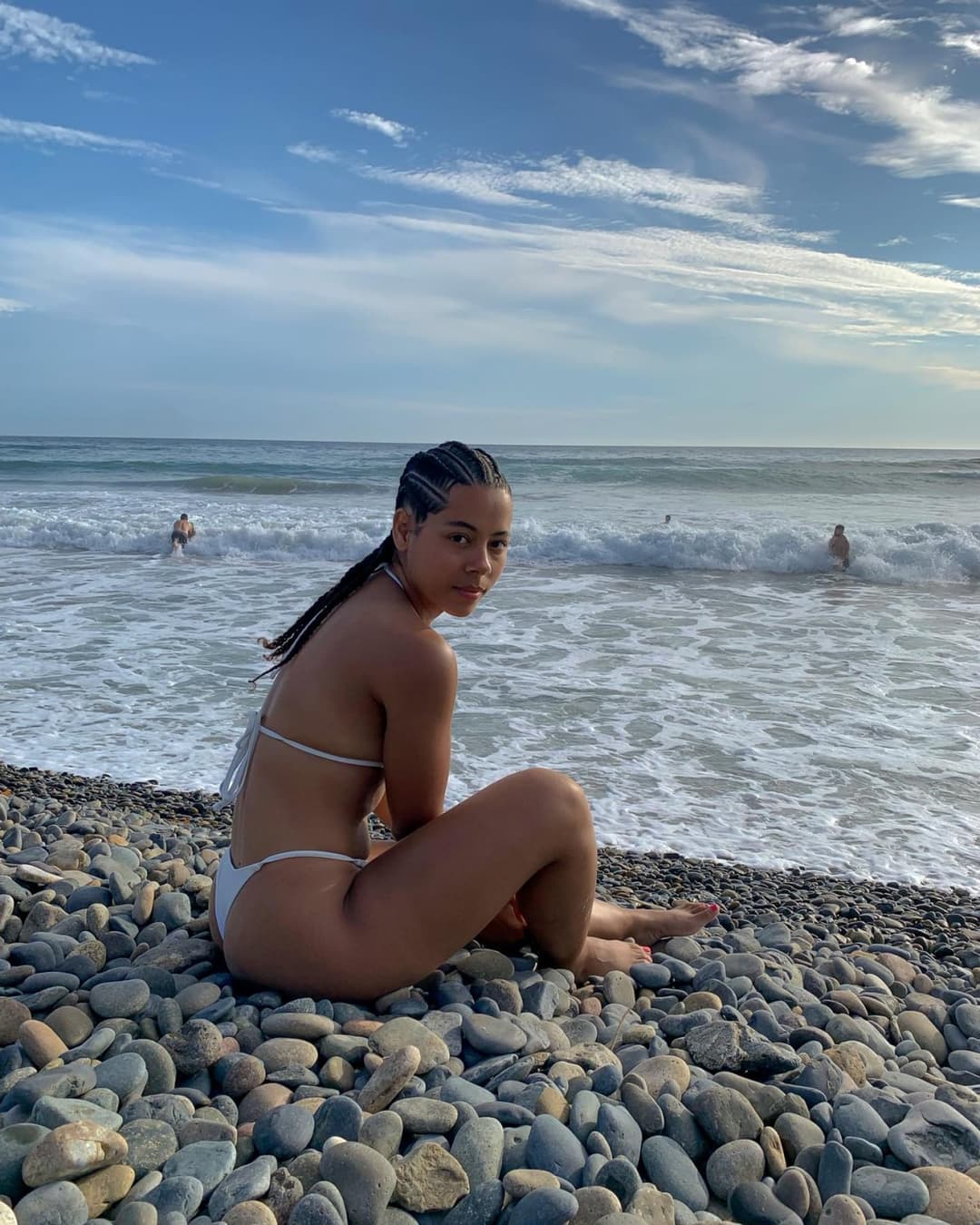 Teen Brunette Curly Hair Bikini Model