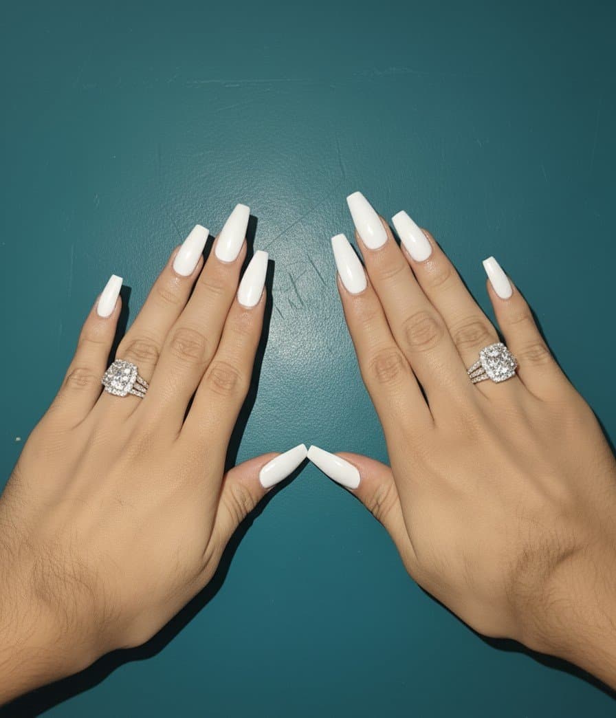 Puta con vestido y con diferentes uñas largas y anillos